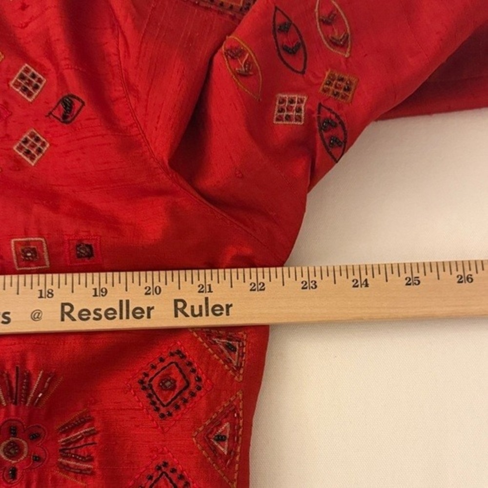 Chicos Design Red Silk Embroidered Beaded Button Down‎ Shirt Womens Size 3 Large - Picture 7 of 9